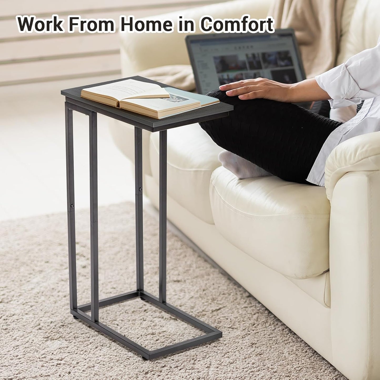 C-Shaped End Table, for Living Room, Bedroom, Small Spaces, TV Tray Couch Side Tables Laptop Table, Black