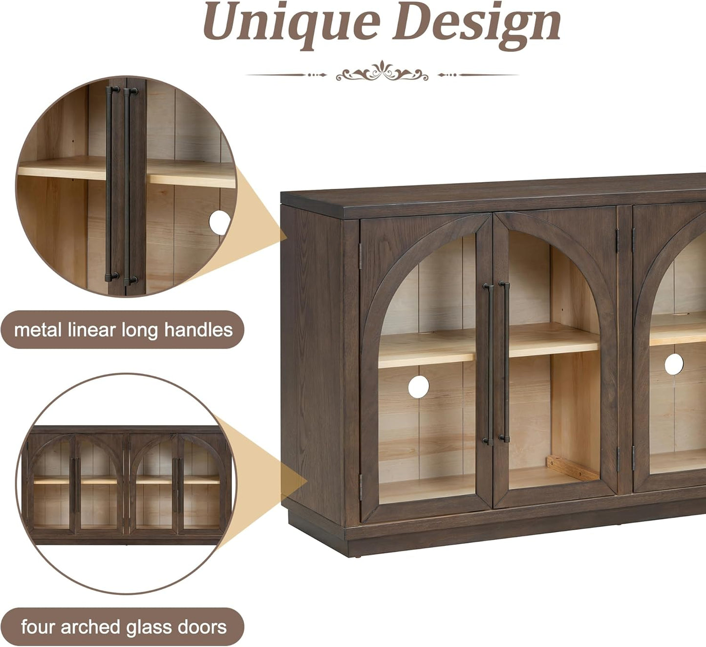 Merax Wood Farmhouse Buffet Sideboard with Adjustable Shelves and 4 Glass Doors, Coffee Bar Cabinet TV Stand for Living Room Bedroom Kitchen Espresso