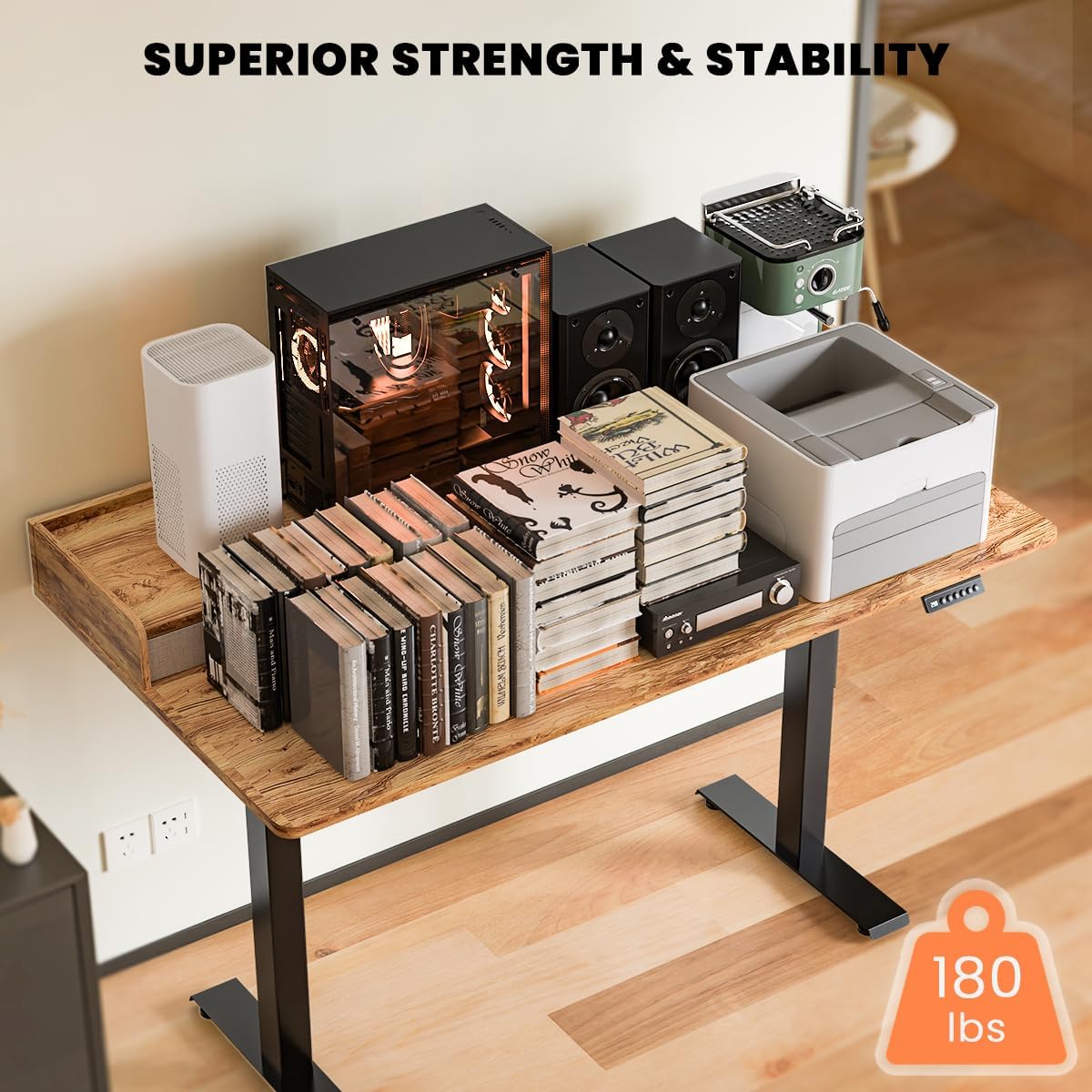 48x30 Inch Electric Standing Desk with Drawers & Widen Desktop, Thickened Desk Frame, Adjustable Height Sit Stand Up Table, Home Office Computer Desk with Cable Management, Light Rustic