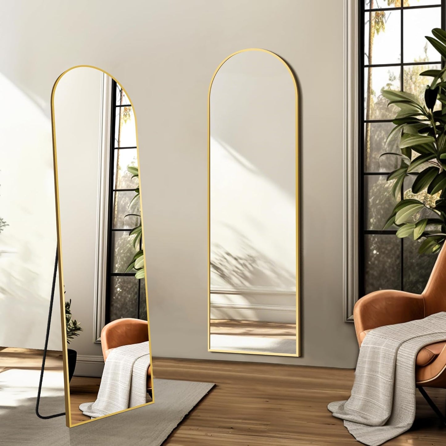 Arched Full Length Mirror, 56"x15" Standing Body Mirror for Wall, with Aluminum Alloy Frame for Bedroom, Living Room, Dressing Room(Gold)