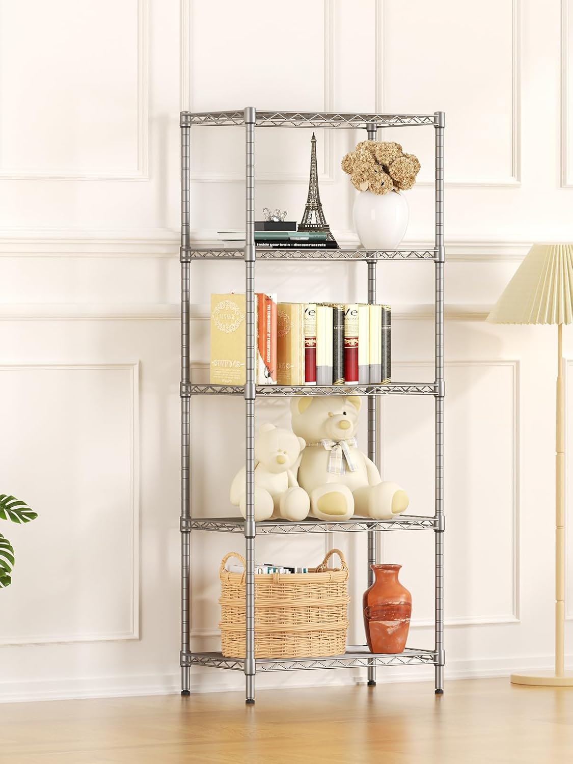 SINGAYE Shelf Wire Shelving Adjustable Storage Shelves Rack Standing Units for Kitchen Closet Laundry Bathroom Organizers Metal Pantry Narrow Mesh Gaps 12" D x 22" W x 59" H Gray