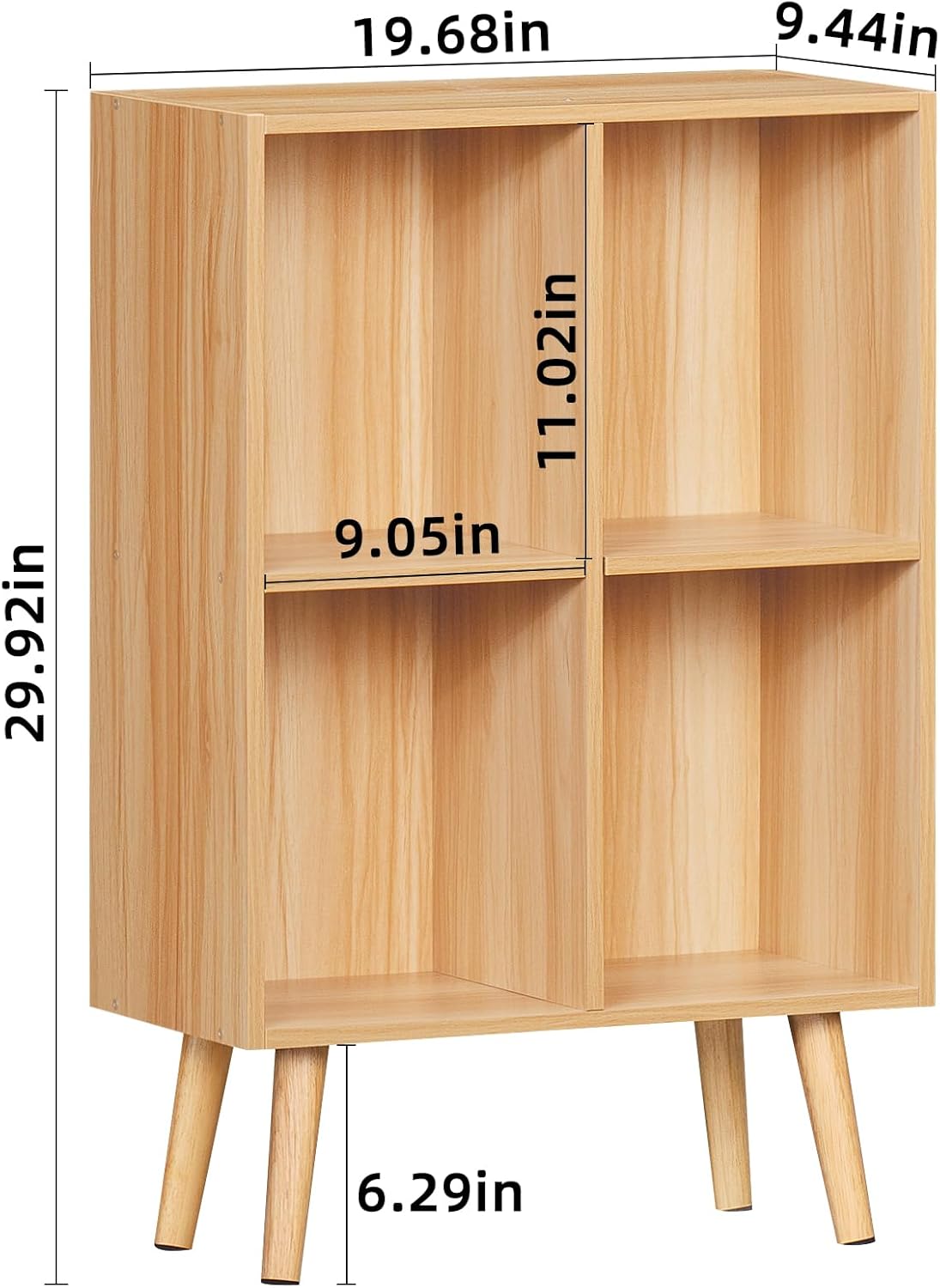 LEYAOYAO 4 Cube Bookshelf, 2-Tier Bookcase with Legs, Natural Kids Book Shelf Cute Storage Organizer, Free Standing Open Toy Shelves Modern Bookshelves,Wood Display Bookcases for Bedroom,Living Room