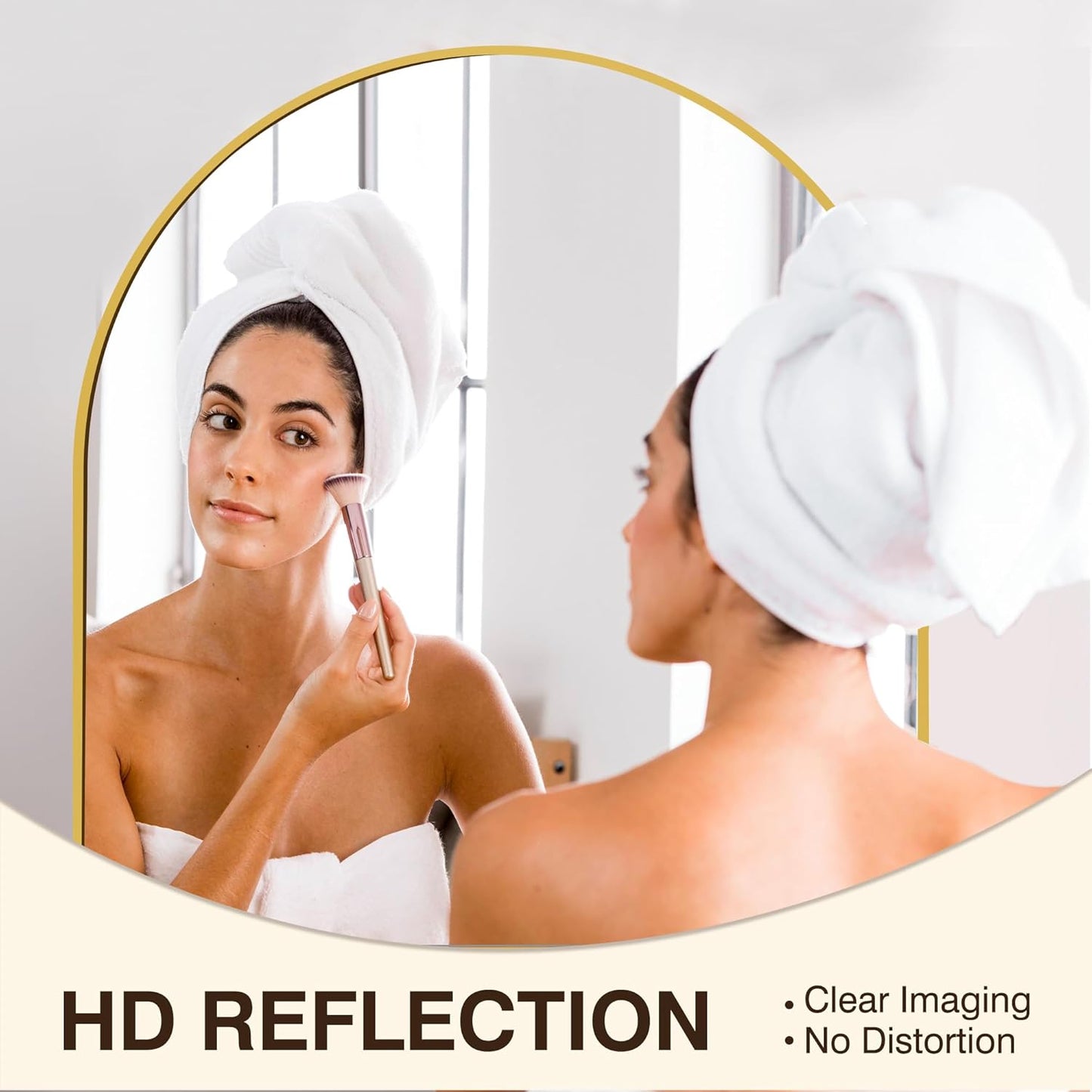 FICTOR Bathroom Vanity Mirror for Wall,32”x30” Arched Metal Framed Bathroom Mirror for Over Sink,Entryway,Living Room,Bedroom(Gold)