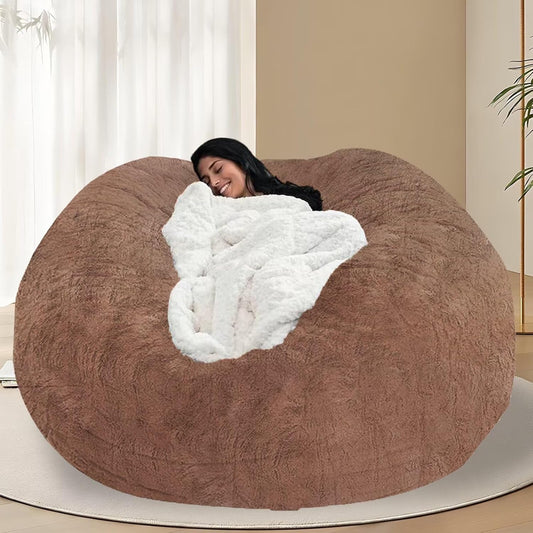 BCU 7FT Big Bean Bag for Adults Kids Without Filling Oversized Bean Bag Chair Cover for Stuffed Animal Storage, Khaki