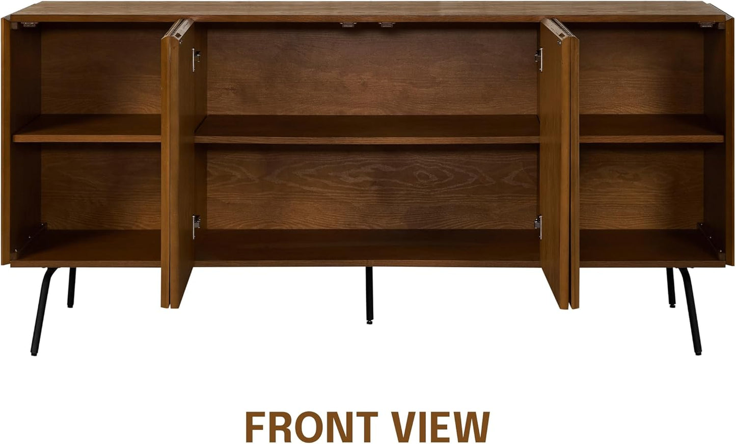 NTC Veil Modern Sideboard with 4 Doors, Buffet Cabinet with Vertical Groove Design and Metal Legs, Storage Cabinet for Living Room, and Hallway, Effortless Assembly - Rustic Oak