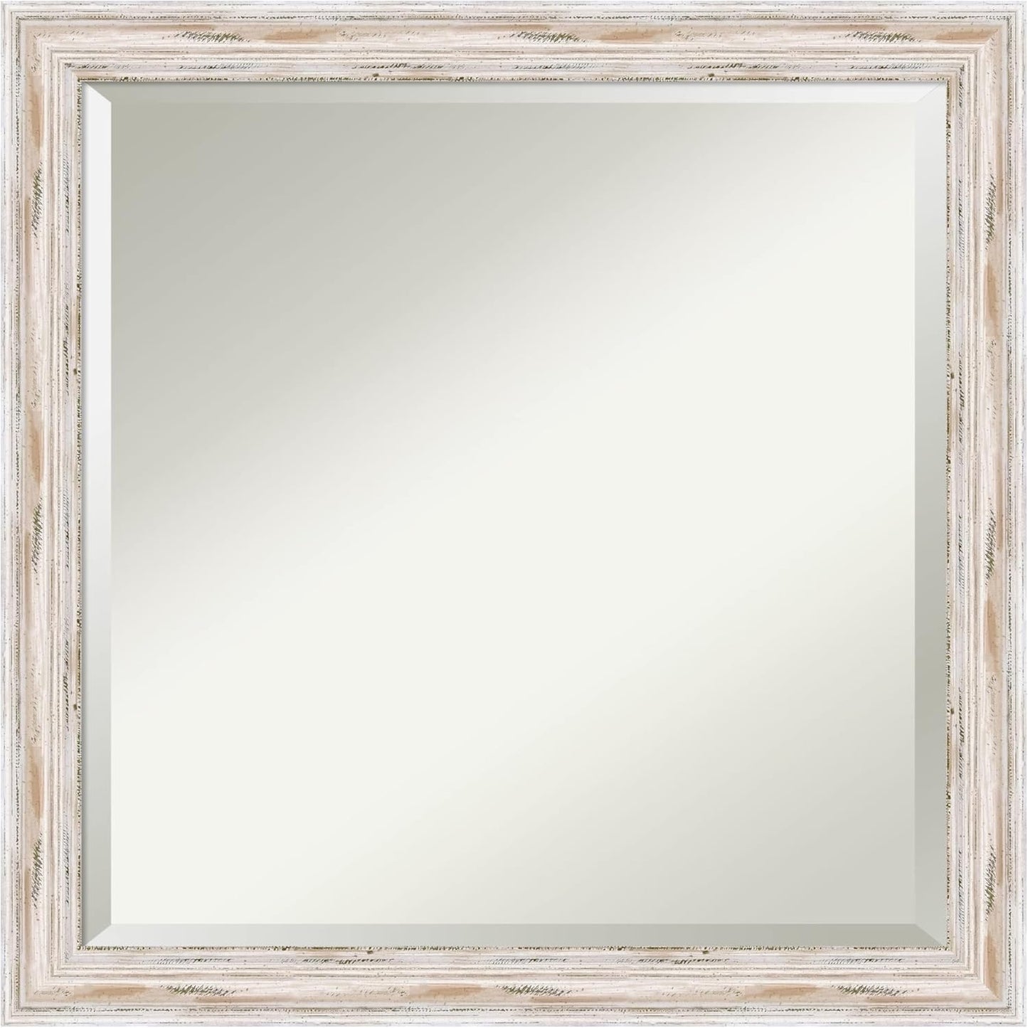 Amanti Art White Bathroom Mirror for Over Sink, 23x23 Alexandria White Wash Narrow Square Vanity Mirror, Medium Coastal Wood Frame, Hangs Horizonally and Vertically, Bathroom Wall Decor, Beveled Edge
