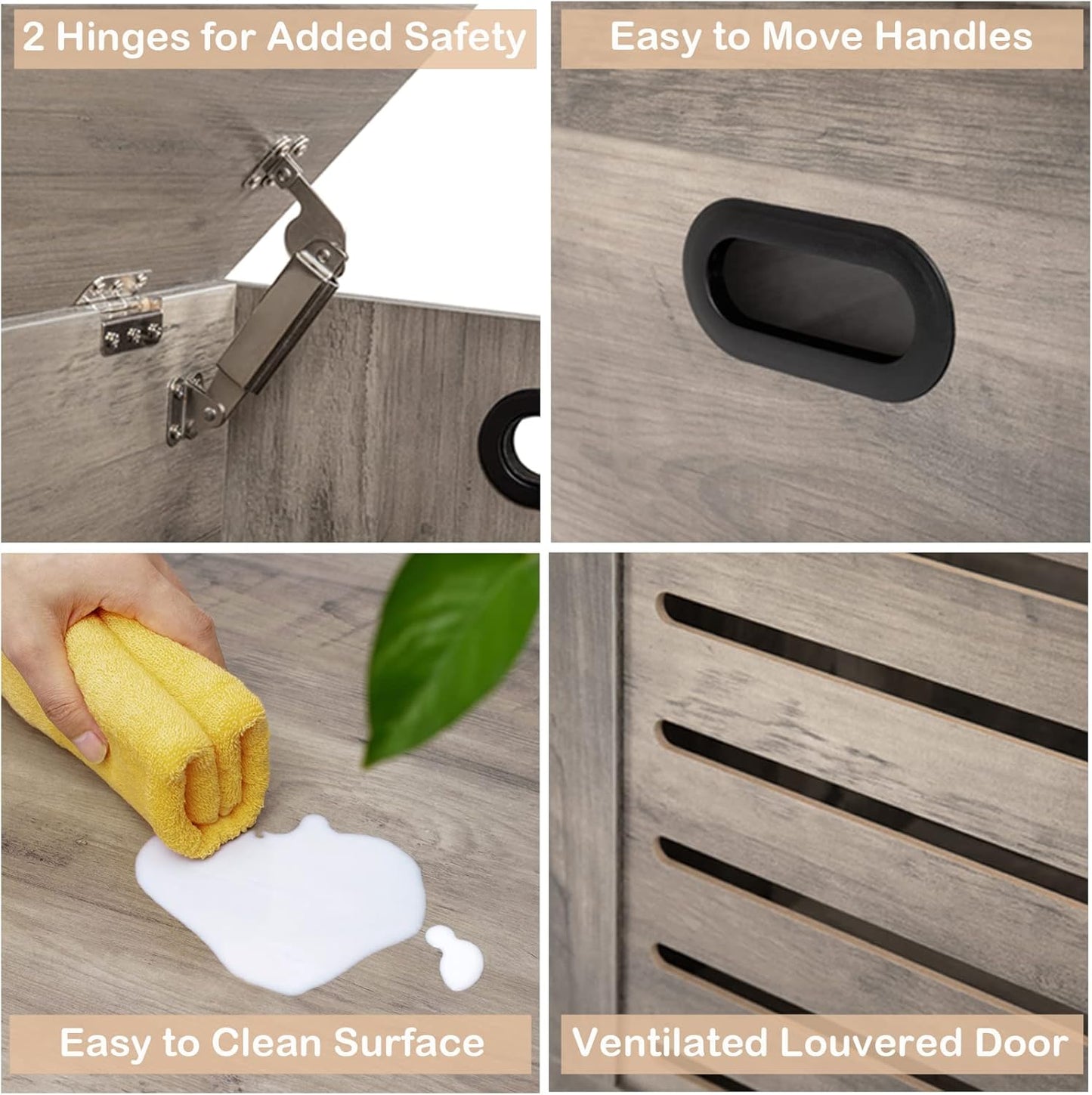 DINZI LVJ Storage Chest, Flip-Top Wooden Toy Box with 2 Safety Hinges, Retro Entryway Shoe Storage Bench, Sturdy Large Storage Trunk for Living Room, Bedroom, Easy Assembly, Greige