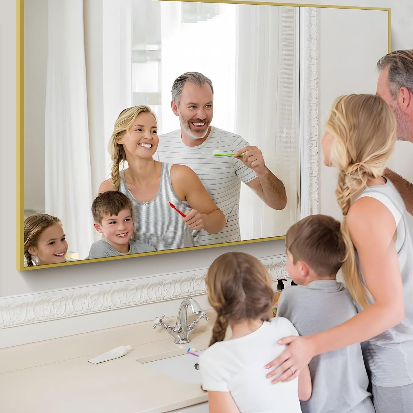 Gold Bathroom Mirror for Wall, 60x36 Inch Rectangle Mirrors with Metal Frame, Modern Vanity Wall Mirror Decor for Bathroom Living Room, Entryway Hangs Horizontal or Vertical