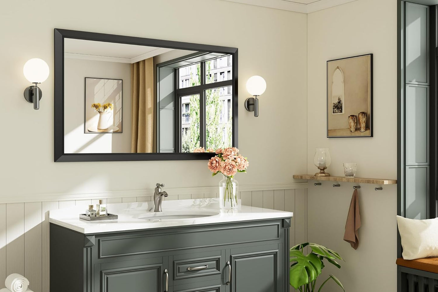 50x30 Inch Black Bathroom Mirror for Wall, Thick Metal Framed Rectangle Mirrors for Over Sink, Bedroom, Living Room, Entryway, Anti-Rust, HD Tempered Glass