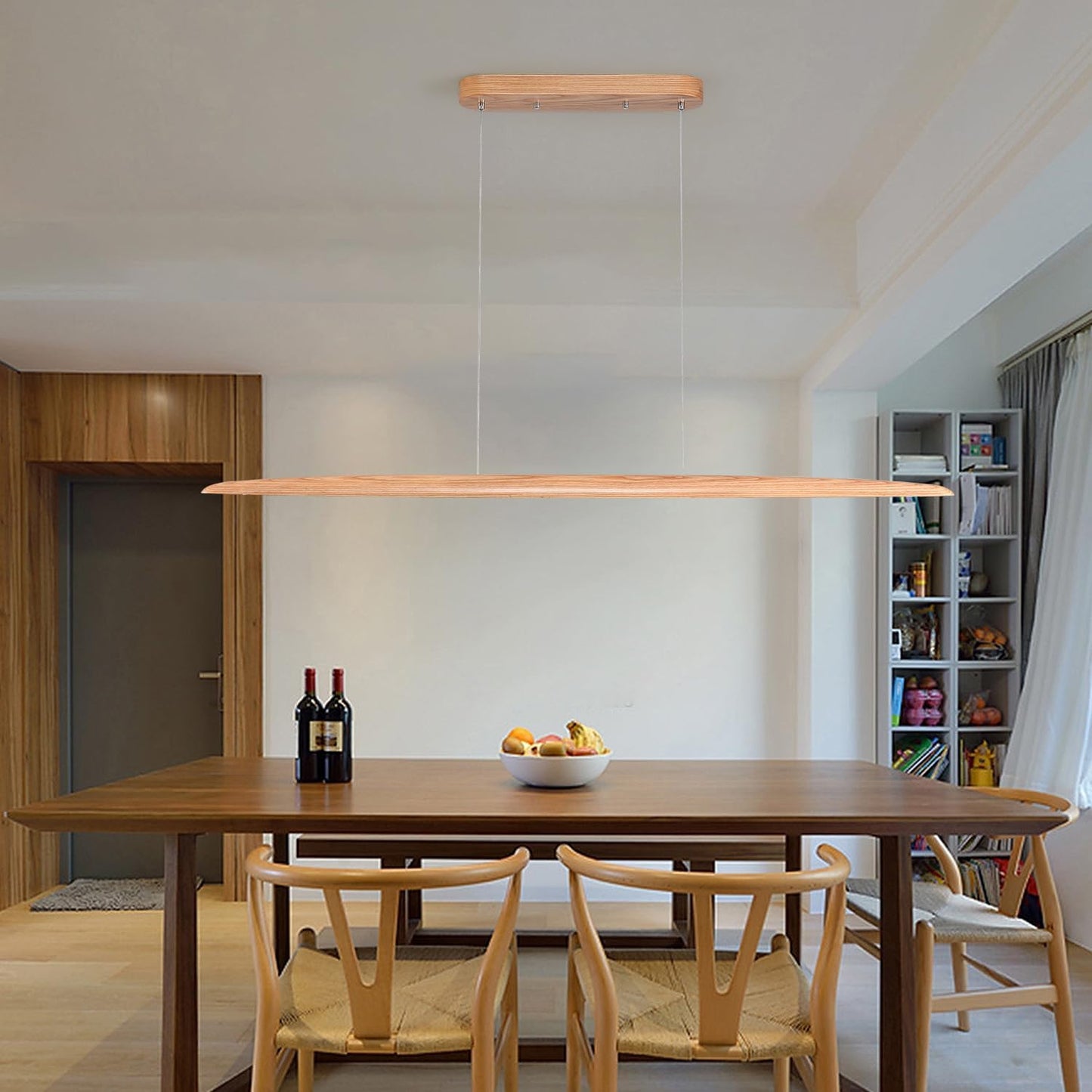 51" 36W Wood LED Linear Pendant Light Fixture Led Dining Room Light Dimmable Hanging Light Fixture for Dining Room Kitchen Island Pool Table Lights Natural Ash