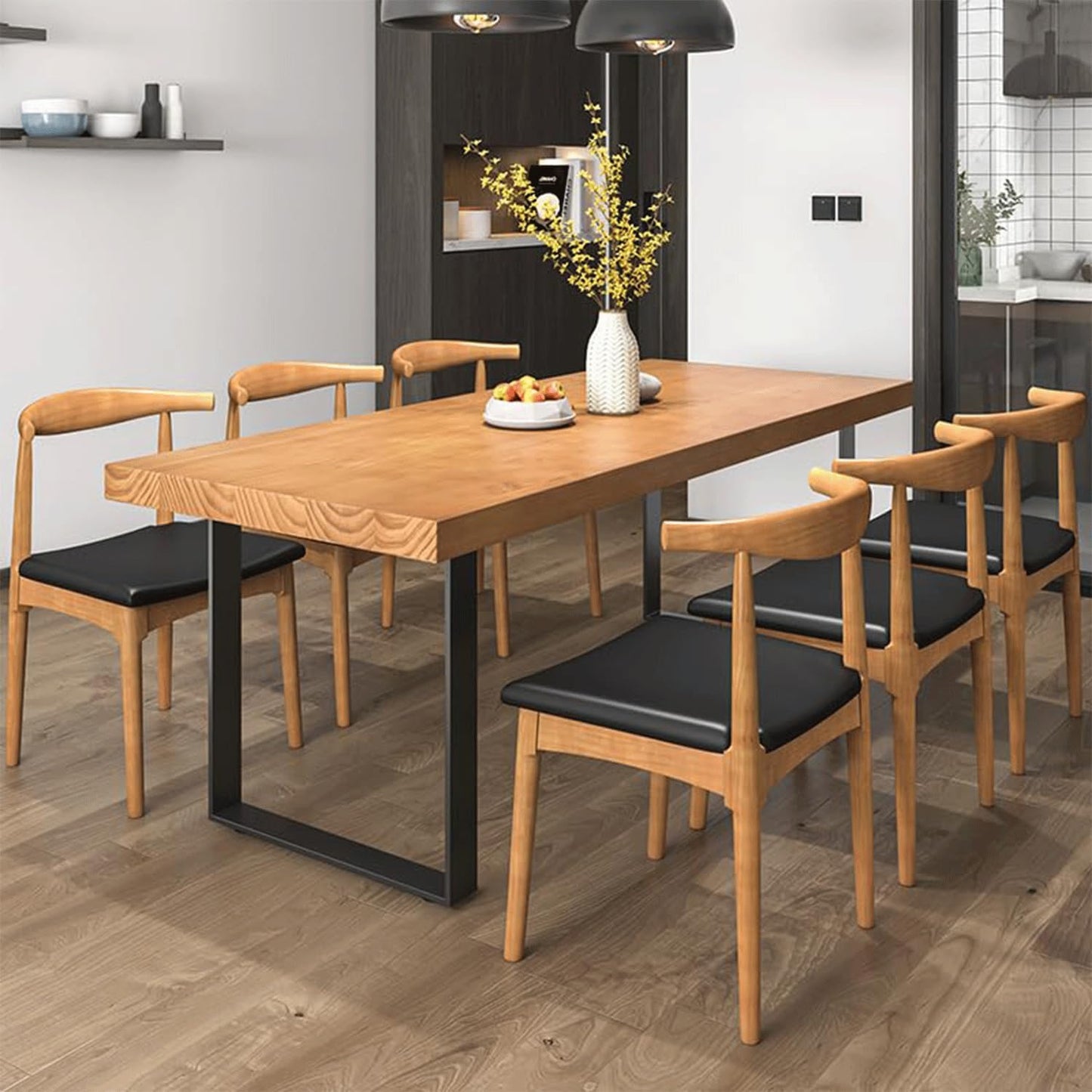 Stylish Modern Minimalist Solid Wood Dining Table with Sturdy Metal Base – Easy Assembly, Versatile Design for Dining Rooms, Living Rooms, and Offices (78.7 * 31.5 * 29.5)
