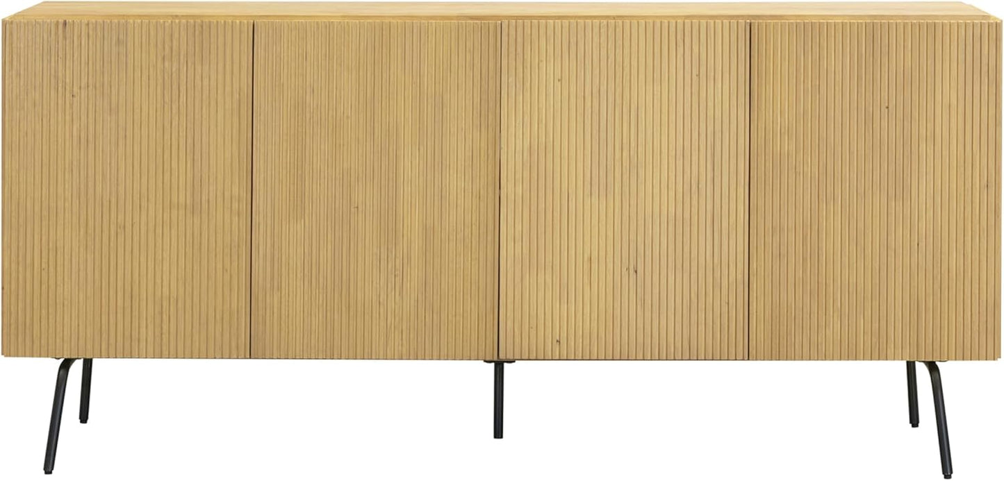 NTC Veil Modern Sideboard with 4 Doors, Buffet Cabinet with Vertical Groove Design and Metal Legs, Storage Cabinet for Living Room, and Hallway, Effortless Assembly, Sand