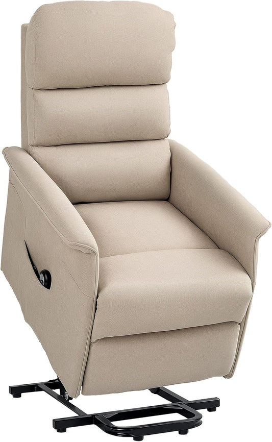 HOMCOM Power Lift Recliner Chair for Elderly, Easy Assembly, Fabric Lift Chair for Adults, Recliner Sofa with Remote Control, Side Pockets for Living Room, Beige