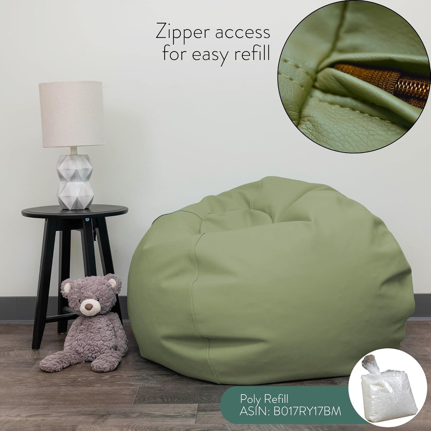 Children's Factory, CF610-036, 26" Go2 Bean Bag, Sage, Kids Flexible Seating for Reading Nook, Daycare, Playroom, Classroom, and Homeschool Furniture