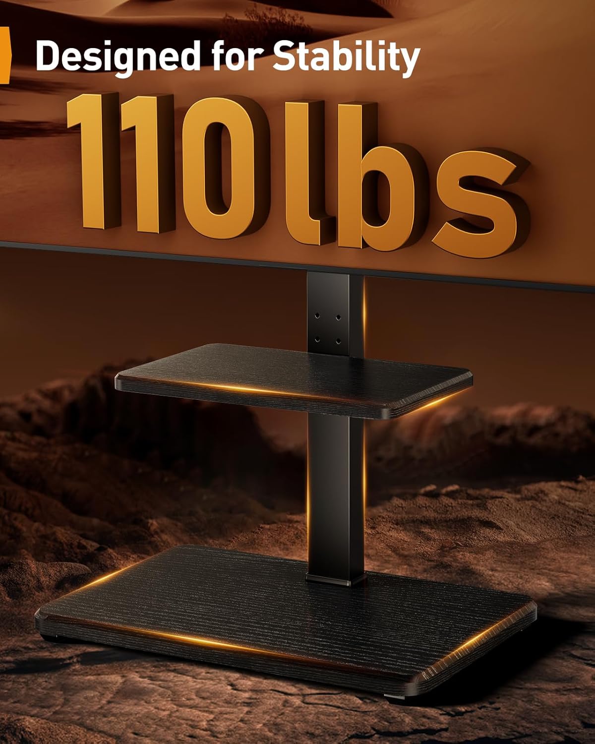 Perlegear Floor TV Stand with LED Light for 32”-75" TVs, Tall TV Stand with Swivel and Tilt, 12 Height Levels TV Mount Stand, Solid Wood Base up to 110 lbs for Living Room, Max VESA 600x400mm, PGFS21B