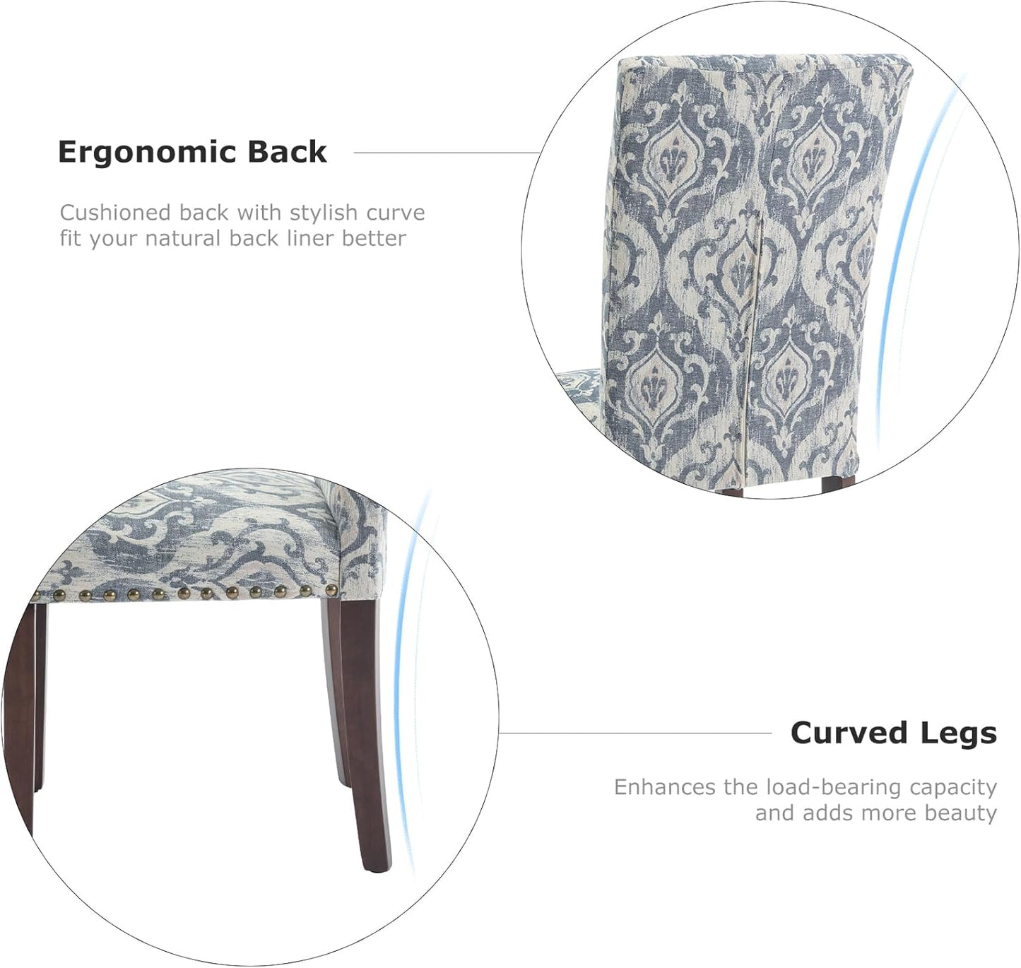 COLAMY Upholstered Parsons Dining Chairs Set of 4, Fabric Dining Room Kitchen Side Chair with Nailhead Trim and Wood Legs - Blue/White Flower