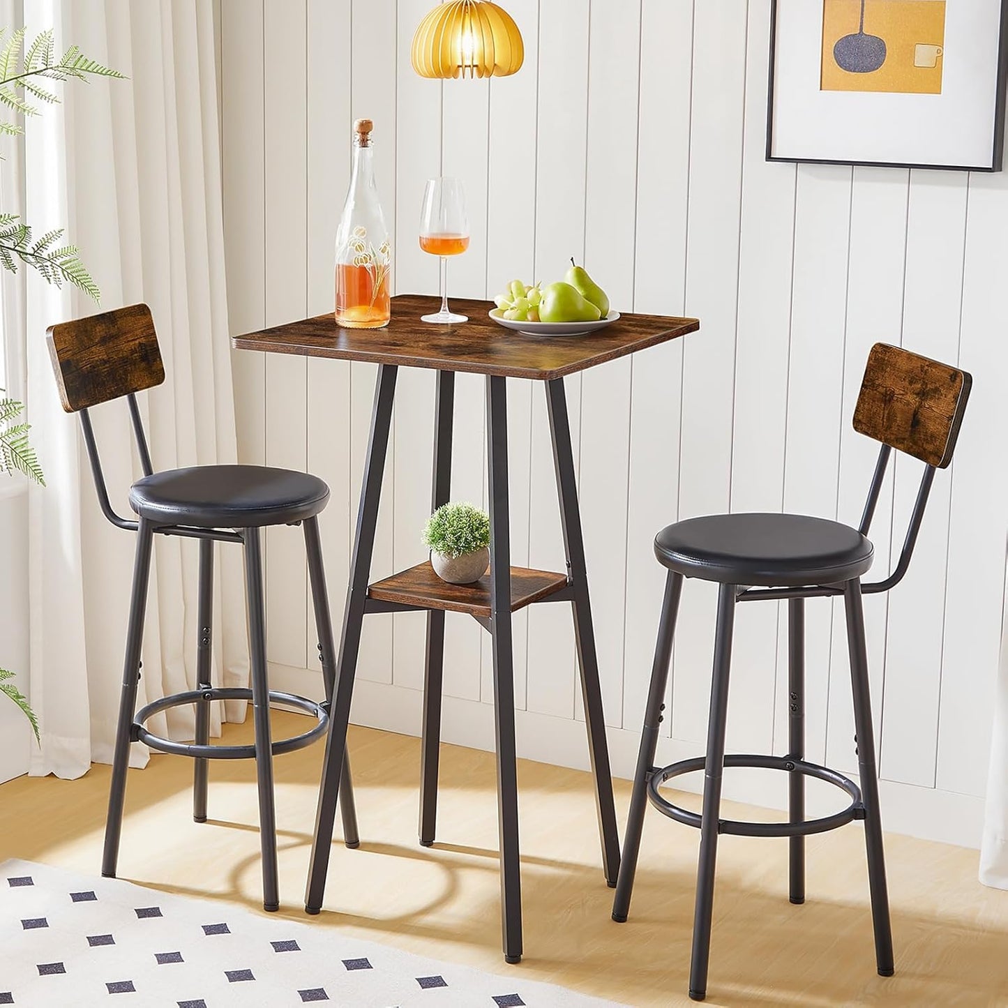 HOOBRO Bar Table, 2-Tier High Top Pub Table, Counter Height Table with Storage, Small Kitchen Dining Table, 36.6" High Bar Table for Living Room Party, Easy to Assemble, Rustic Brown BF51BT01