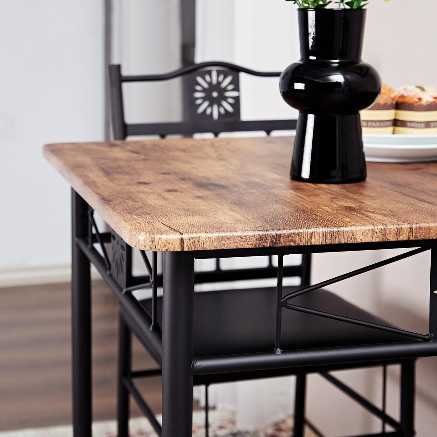 VECELO 3-Piece Small Kitchen Dining Table Set for 2, PU Padded Chairs, Easy Assembly, Brown