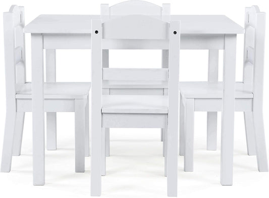 Humble Crew Kids Wooden Table and 4 Chairs Set, White - Kids Table and Chair Set for Toddlers and Children for Arts, Crafts, and Snack Time - Sturdy, Durable Toddler Activity Table
