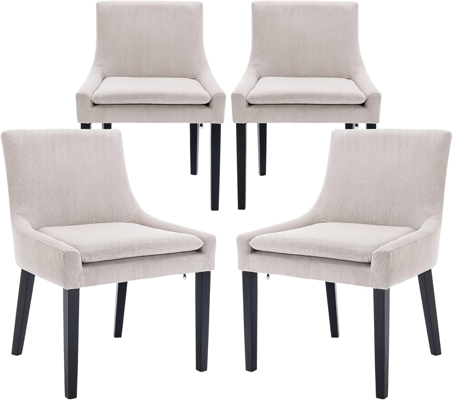 COLAMY Modern Dining Chairs Set of 4, Upholstered Corduroy Accent Side Leisure Chairs with Mid Back and Wood Legs for Living Room/Dining Room-Beige