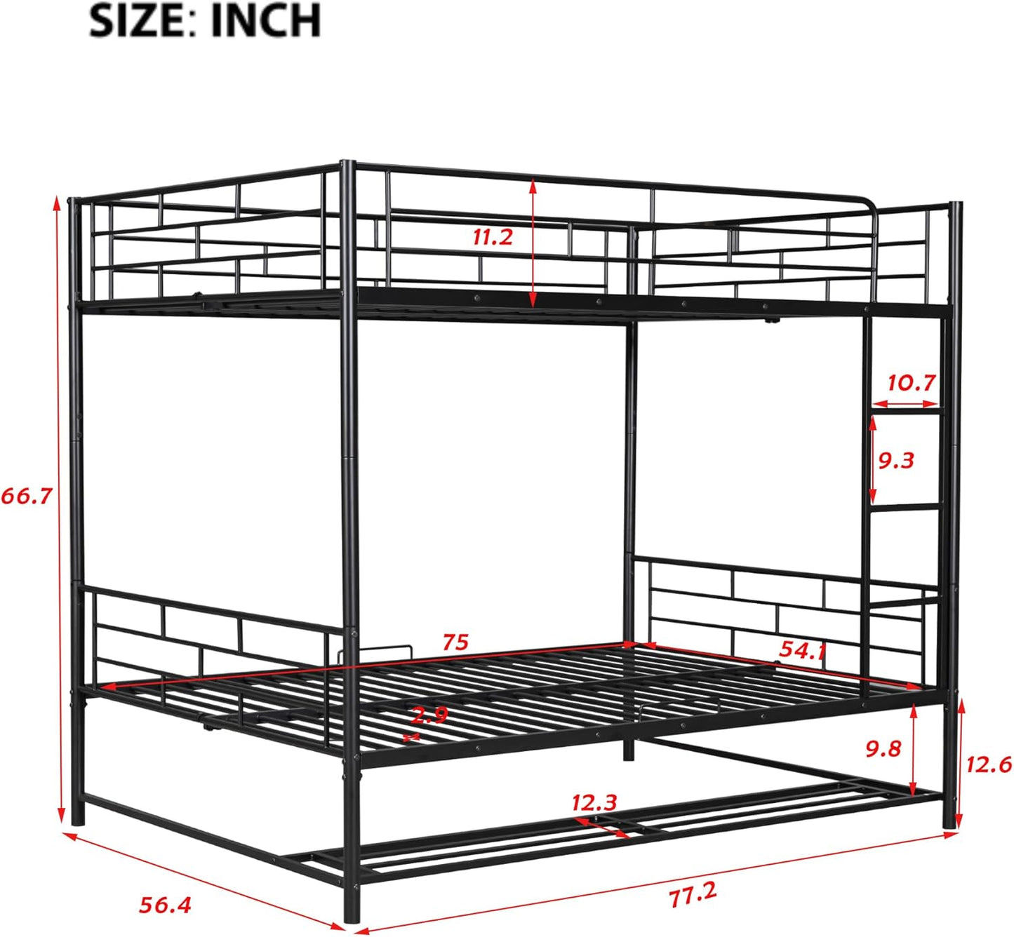 Metal Full Over Full Bunk Bed with Storage Shelf and Guardrails,Multifunctional Bed Frame w/Ladder,Can Seperated into 2 Beds,No Spring Needed,for Kids Boys Girls Teens,Black