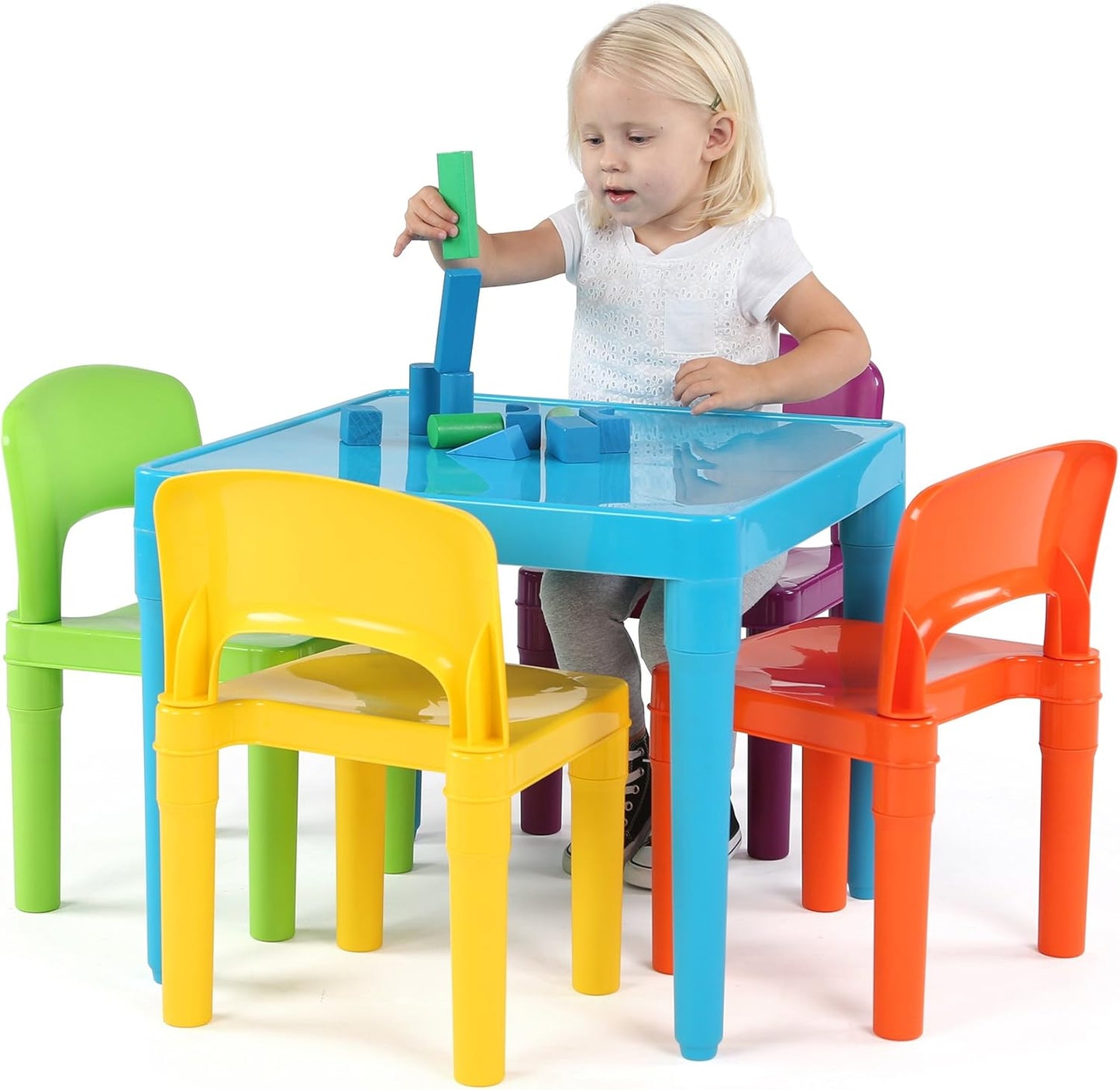 Humble Crew Tot Tutors Plastic Table and 4 Chairs Set - Aqua Blue