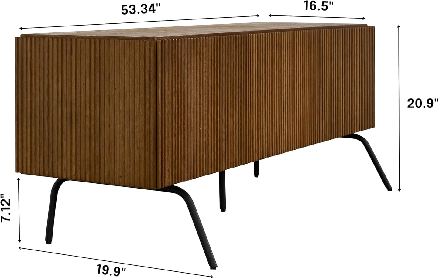 NTC Veil TV Stand with 3 Doors for TVs up to 60’’, Media Console with Vertical Groove Design and Metal Legs, Modern Entertainment Center for Living Room and Bedroom, Effortless Assembly, Rustic Oak