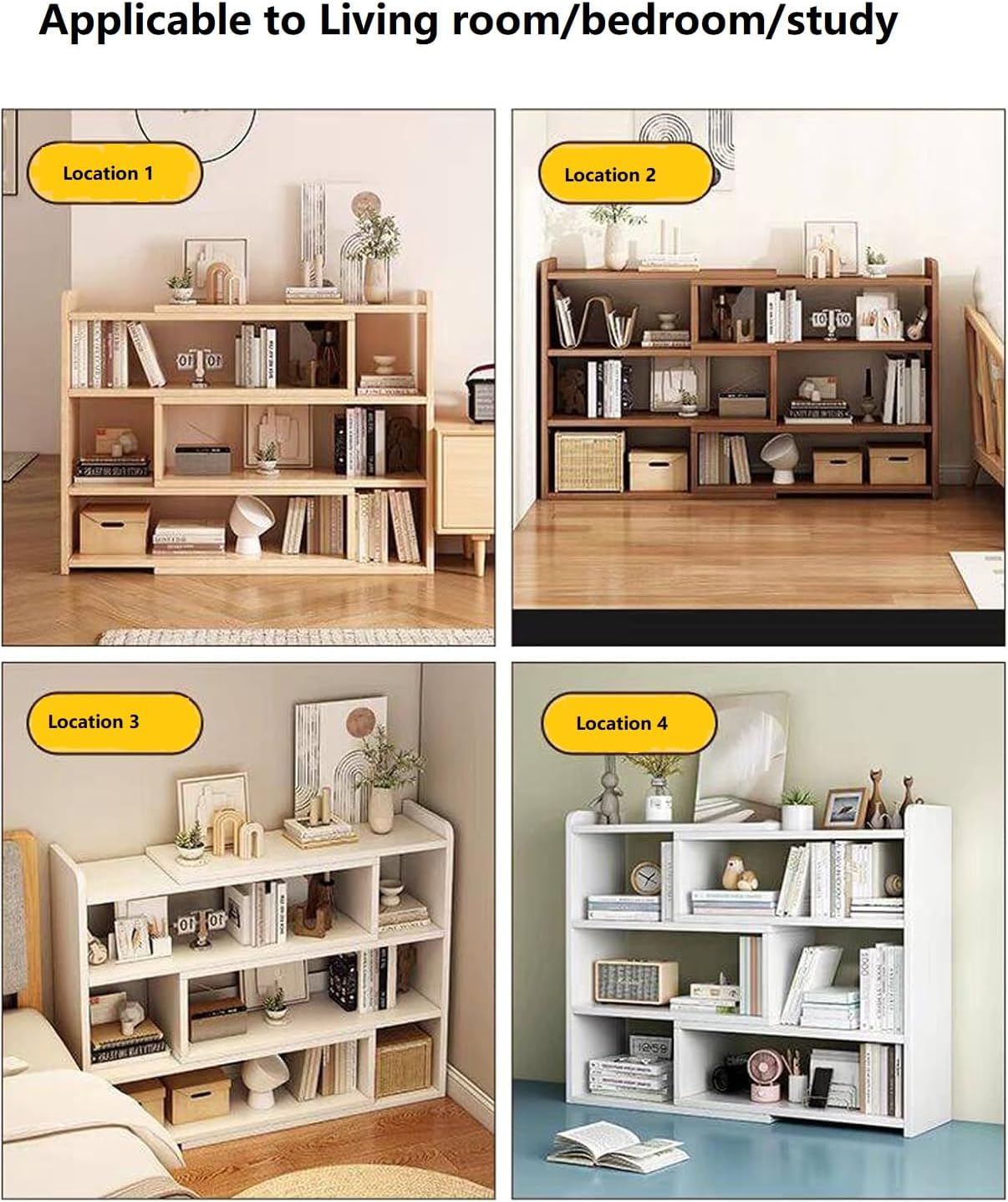 Wooden Extendable Shelf Bookcase - 3-Tier Ladder Short Bookshelf for, Multi-Scene Use for Living Room, Bedroom, Home Office (Oak)