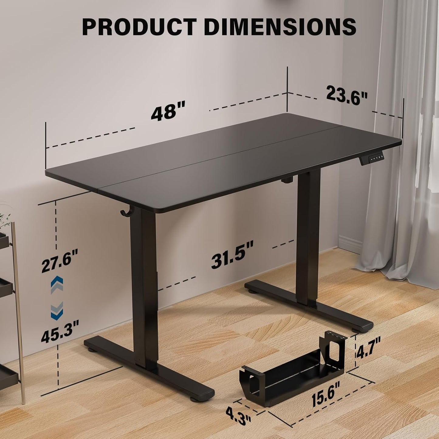 Kingant Standing Desk Height Adjustable Electric Stand Up Desks [48 x 24 Inch] - Ergonomic Sit Stand Desk Rising Desks for Home Office Computer Desk Stand Desk Workstation with Cable Management