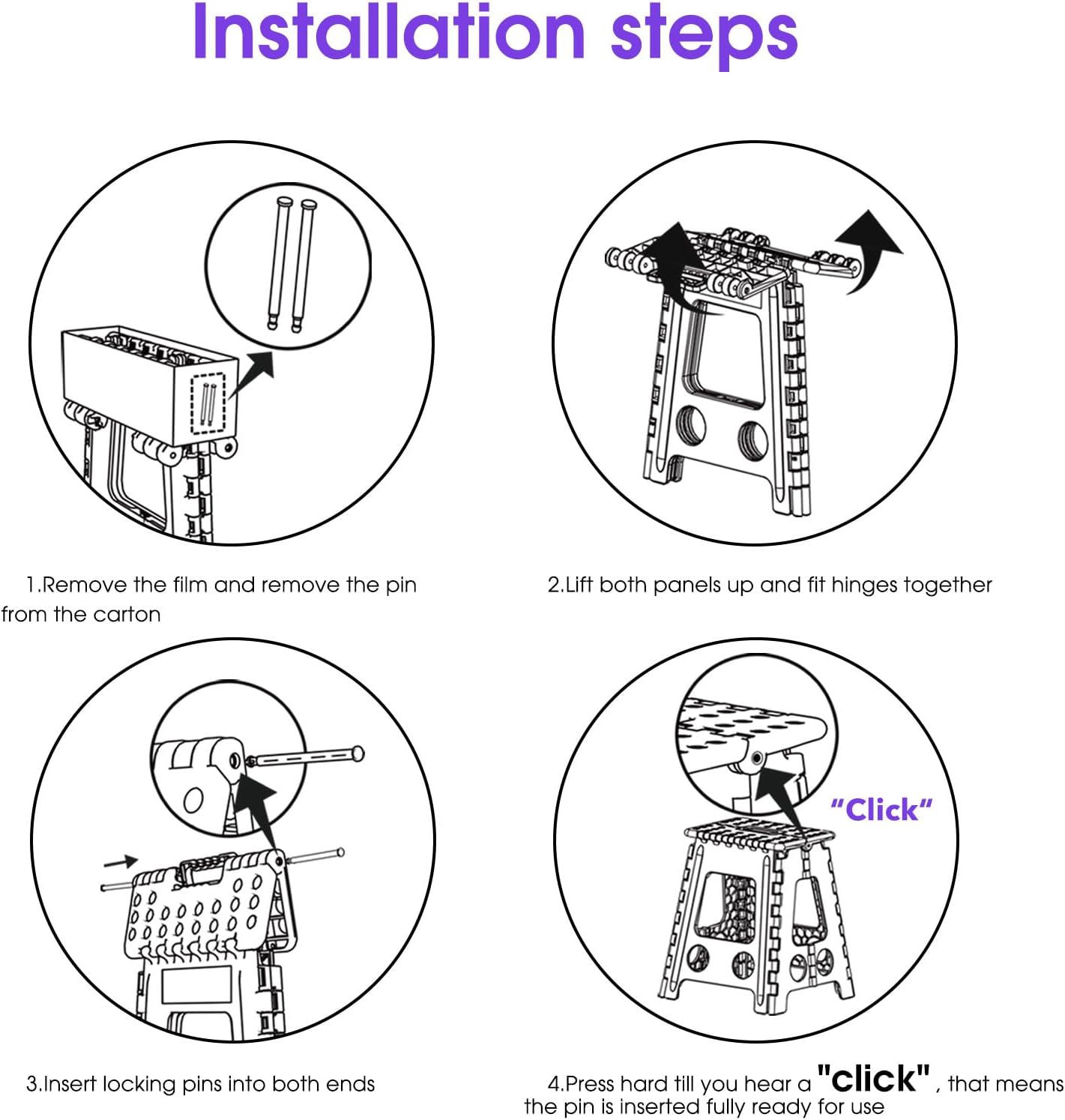 ACSTEP 17.5 Inch Folding Step Stool for Adults and Kids, Non-Slip Plastic Foldable Stepping Stool, Collapsible Folding Stool with Handle Holds Up to 400lbs for Kitchen, Dot Black (1 Pack)