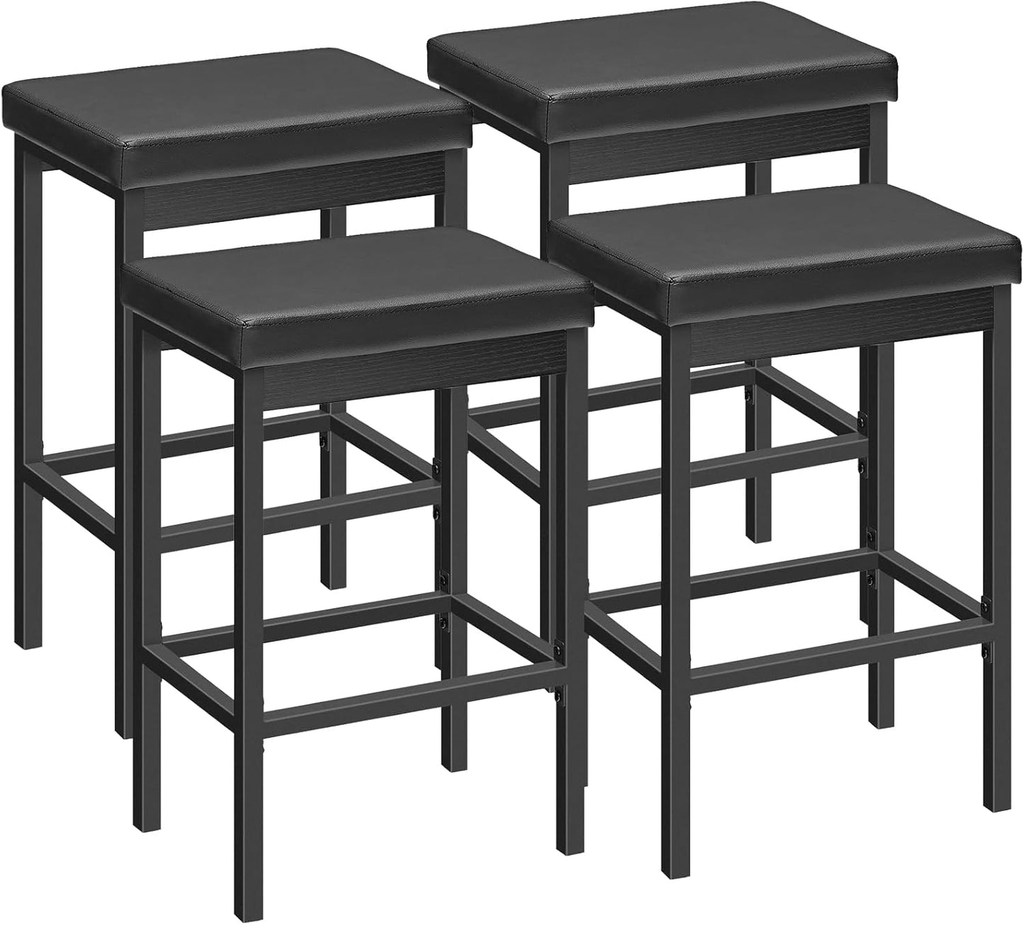HOOBRO Bar Stools, Set of 4 Bar Chairs, 24.8-Inch Height Stools, Breakfast Bar Stools, Kitchen Stools, 2" Thick Upholstery, for Kitchen, Dining Room, Cafe, Bar Counter, Black BB21BYP401