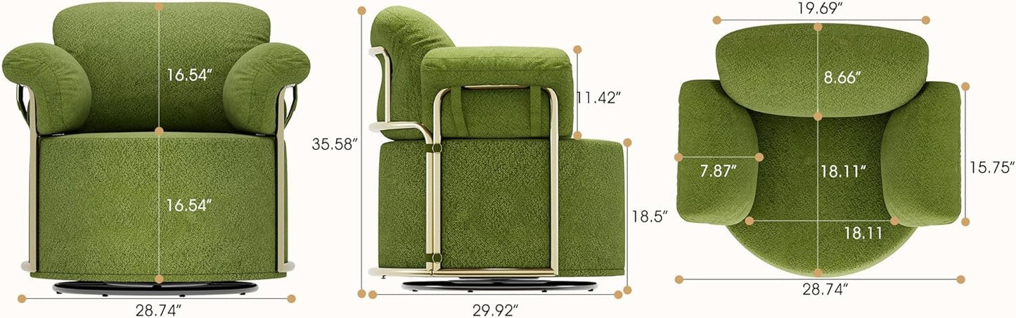 KEIKI Modern Comfy Swivel Accent Reading Chair, 360°Round Upholstered Barrel Armchair Single Club Lounge Sofa Chairs for Living Room,Bedroom, Office,Green