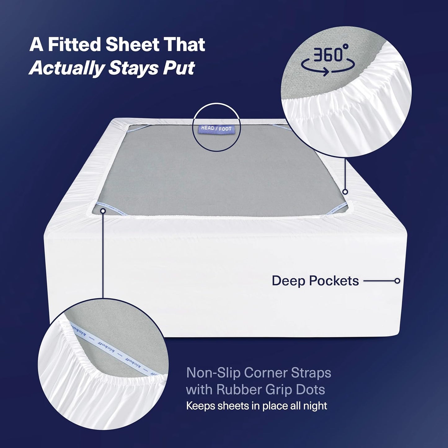 Kickoff Viscose Bamboo Sheets King Size 4-pc 100% Organic Bamboo Viscose Bed Cooling Sheets King Size Set Cool Bedding for hot Sleepers Sheet, Flat, Fitted, Pillowcases (Snow White,K)