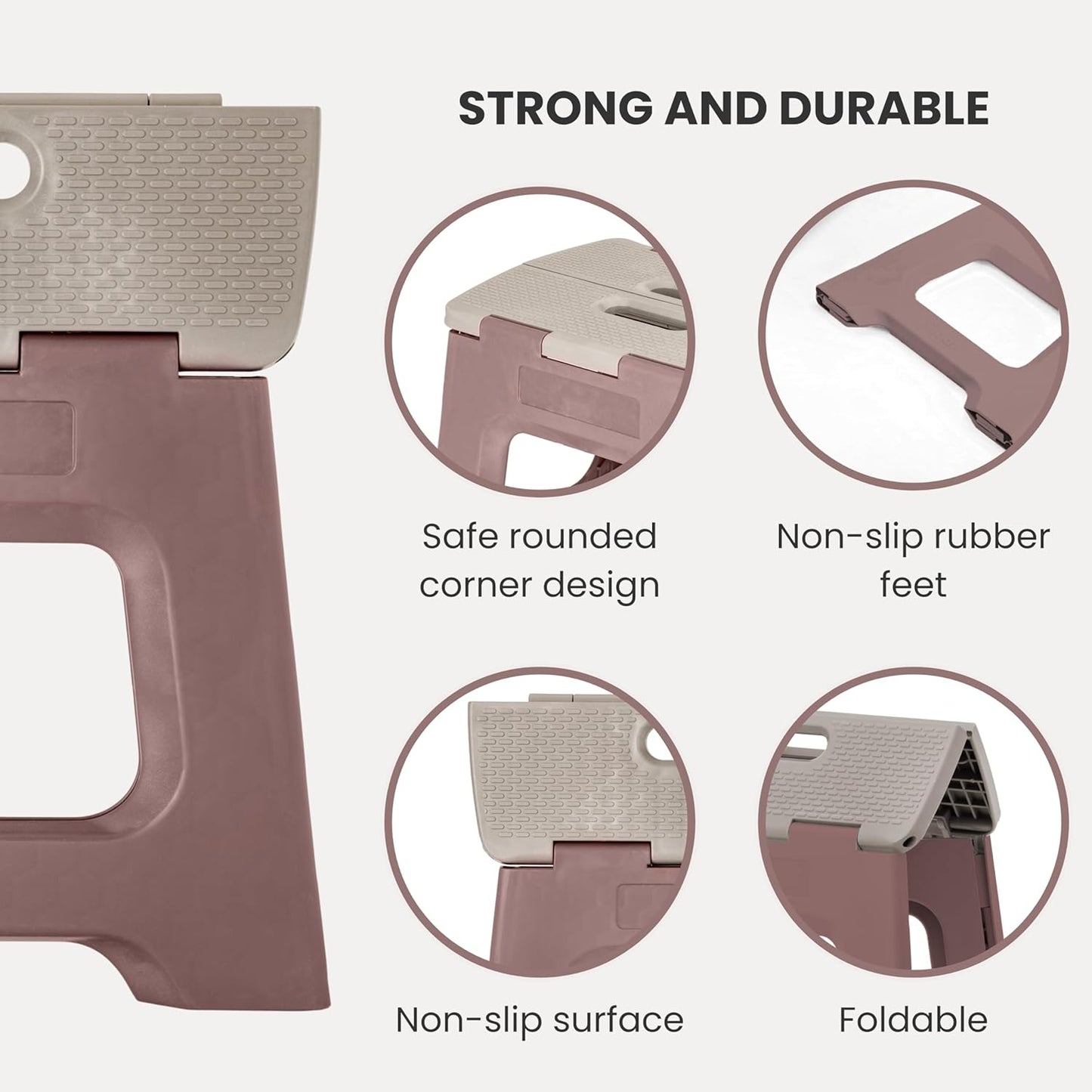 Vigar Compact Step Stool Foldable, 10-1/2-inch Step Stools for Adults up to 330 Pound, Lightweight Stool, Non-Slip Folding Step Stool, Raisin in the Sun﻿