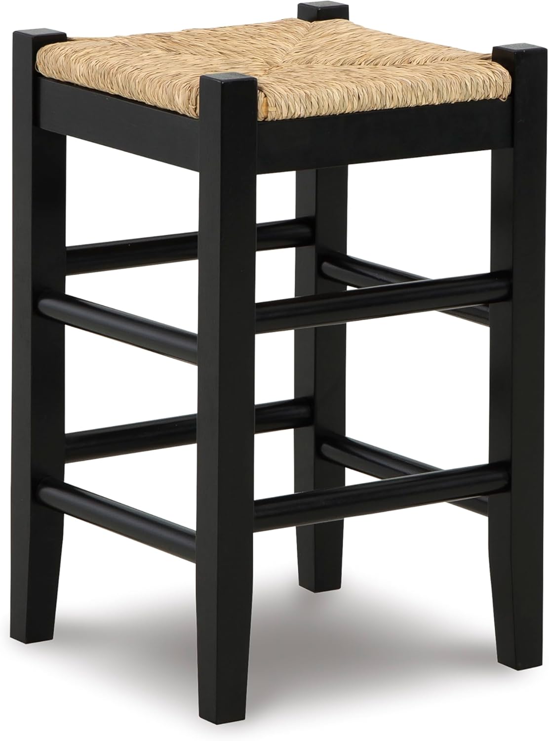 Signature Design by Ashley Mirimyn Farmhouse 23.63" Counter Height Bar Stool with Woven Wicker Seats, 2 Count, Black & Light Brown