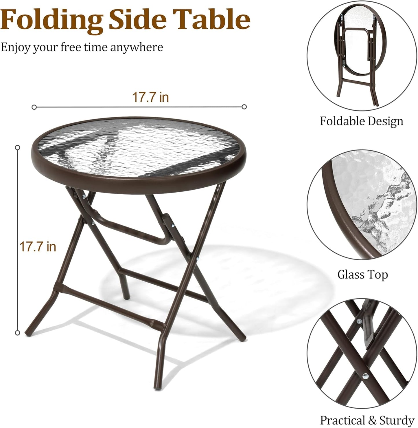 Outdoor Side Table - Small Patio End Table All Weather, Patio Furniture Sets and Outside Furniture for Pool, Balcony, Deck, Porch, Brown