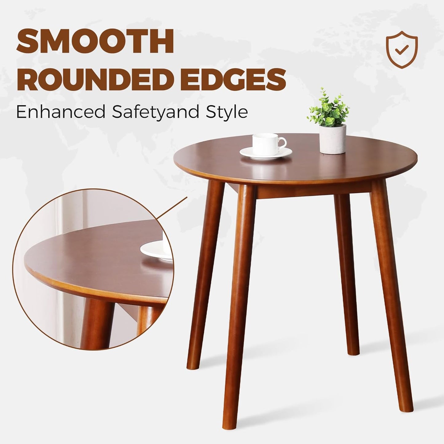 28.3" Small Round Dining Table for 2, Wooden Space-Saving Kitchen Dinner Table Rustic Wood Dining Table Mid Century Modern Kitchen Table (Brown)