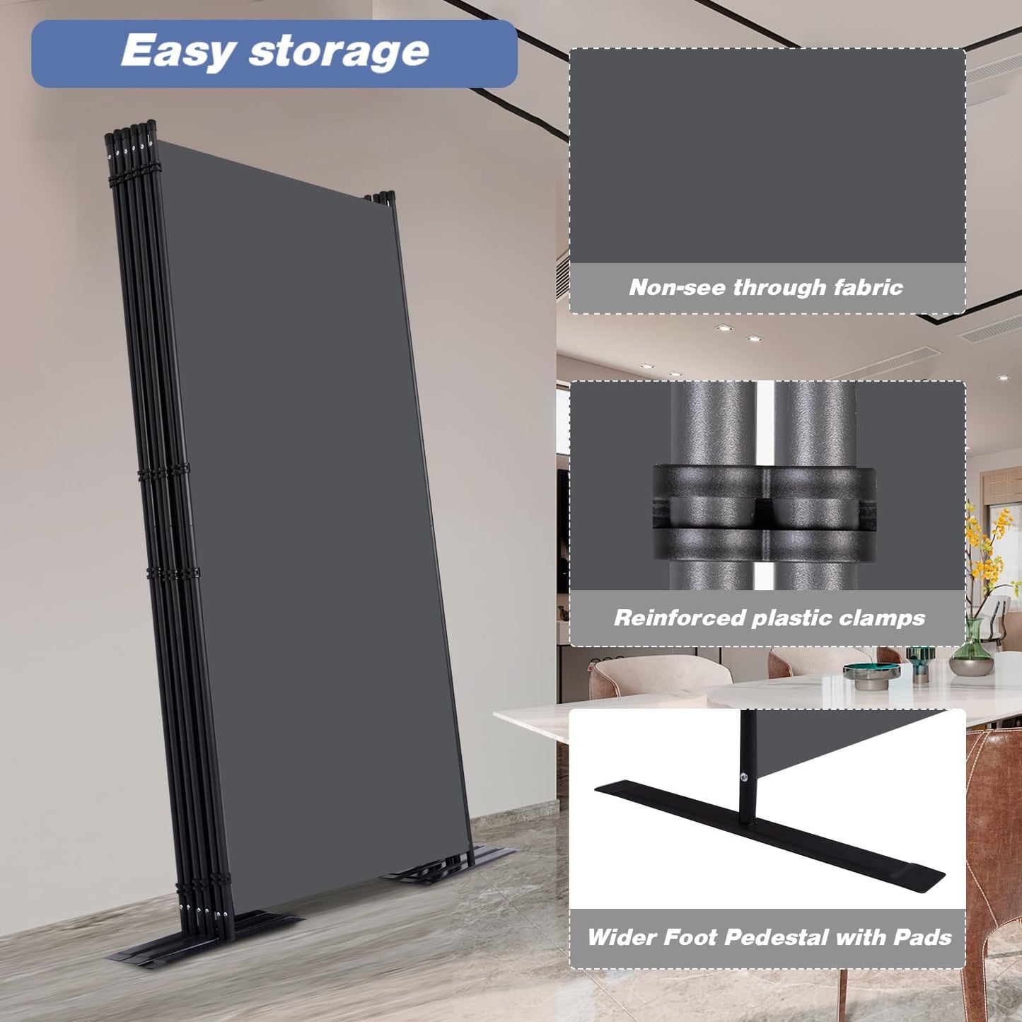 Room Divider, 6 Panel Folding Privacy Screens with Wider Support Feet, 6 Ft Portable Room Partition for Room Separator, 204" W X 71" H, Grey