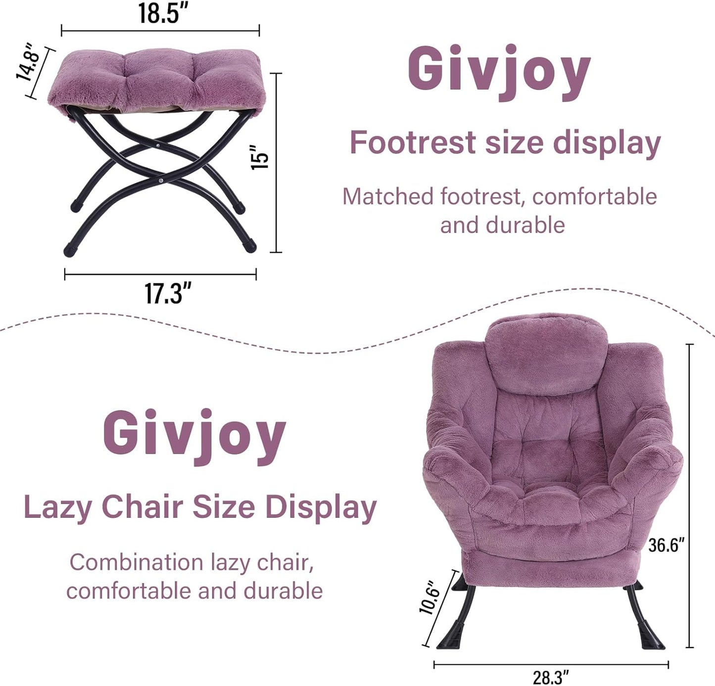 Plush Lazy Chair and Ottoman, Large Contemporary Accent Lounge Chair with Armrests and a Side Pocket, Modern Leisure Upholstered Sofa Reading Armchair with Footrest for Bedroom, Living Room