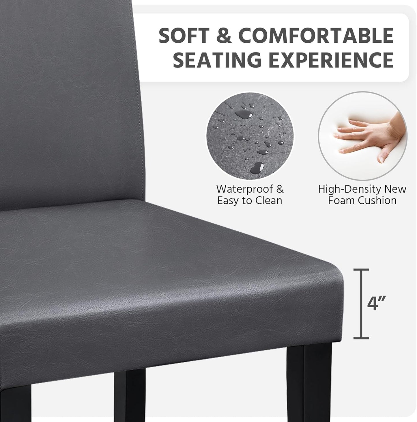 Yaheetech Dining Chairs Set of 2 Faux Leather Modern Dining Room Chairs with Rubberwood Legs and Padded Seat for Kitchen/Living Room/Restaurant, Dark Gray