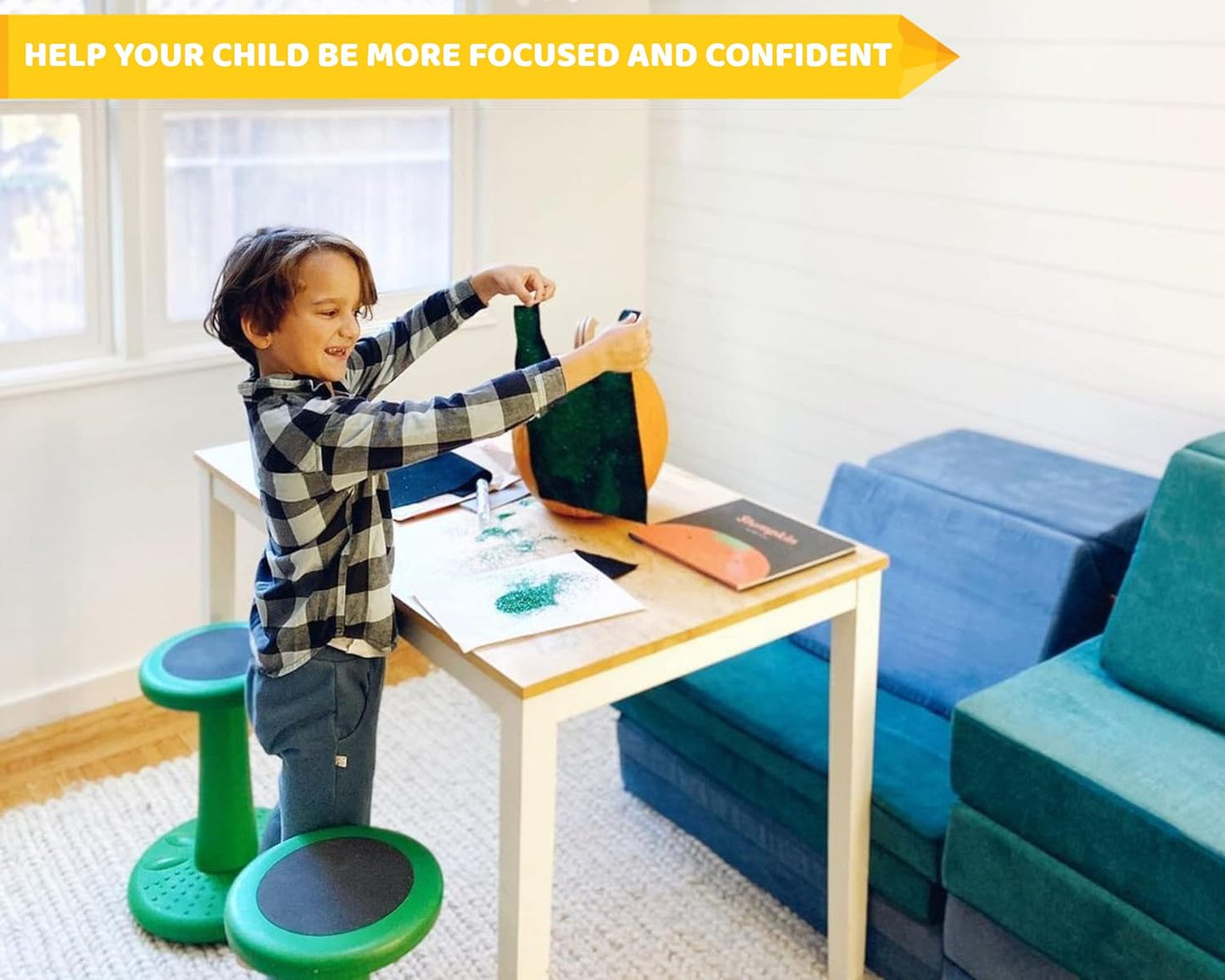 ActiveChairs Kids Wobble Stool, Flexible Elementary Classroom Seating, Improves Focus, Posture and Helps ADHD/ADD, Sensory Chair, Active Fidget Chairs, Pre-Teen 17.75" Chair, Ages 7-12, Green