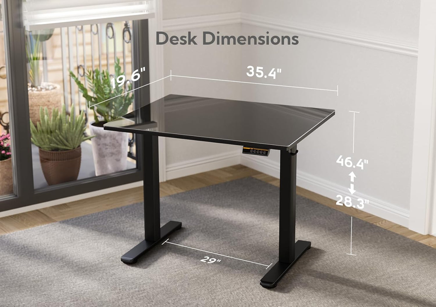 Claiks Electric Glass Standing Desk, 35x20 Inch Adjustable Height Stand Up Desks Quick Install for Computer, Black