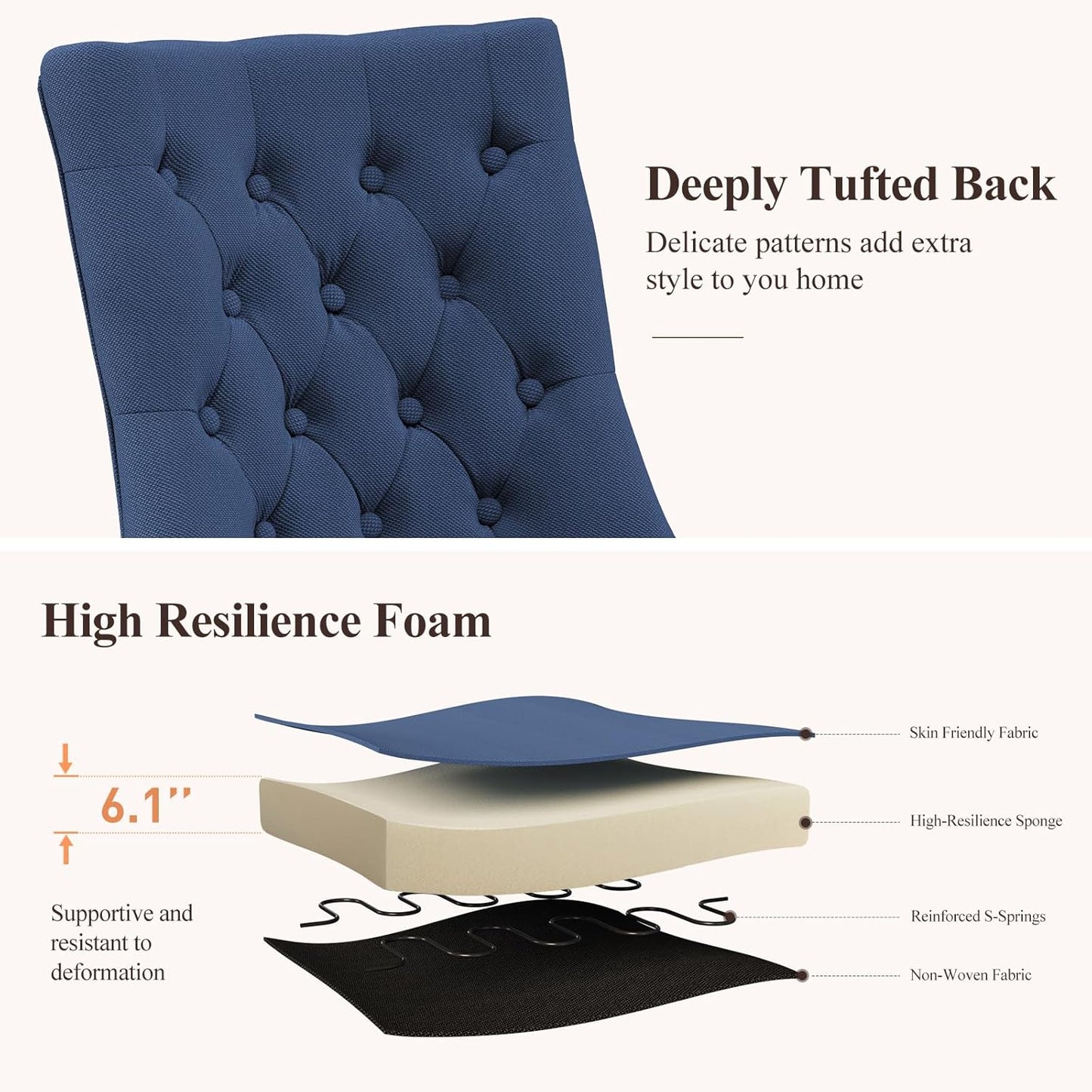 COLAMY Wingback Upholstered Dining Chairs Set of 6, Fabric Dining Room Chairs with Tufted Button, Living Room Chairs for Home Kitchen, Blue