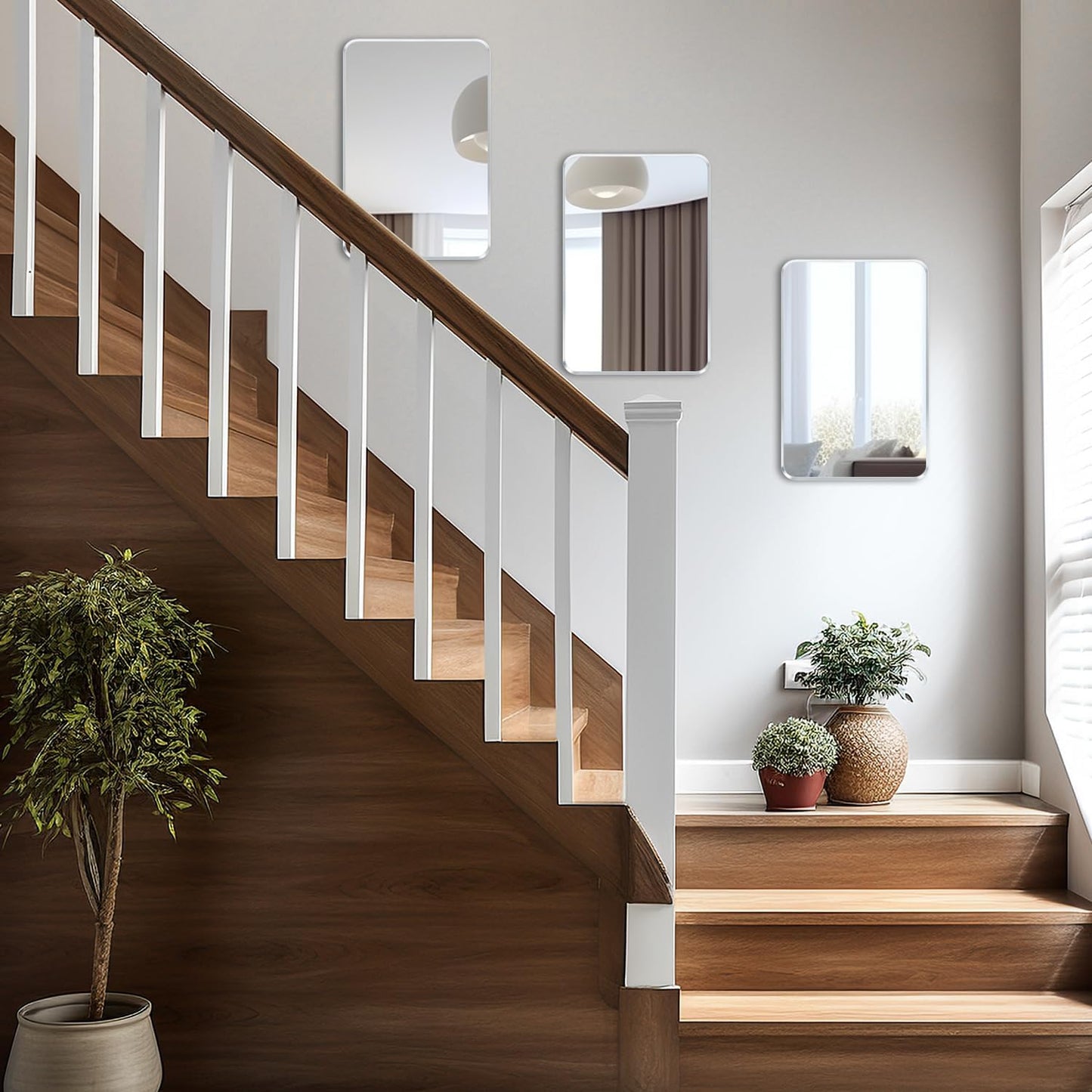 Wall Mount Small Mirror, Brushed Silver Metal Framed Rounded Corner Rectangular Makeup Mirror for Bathroom, Bedroom, Living Room (12" x 16", Silver)