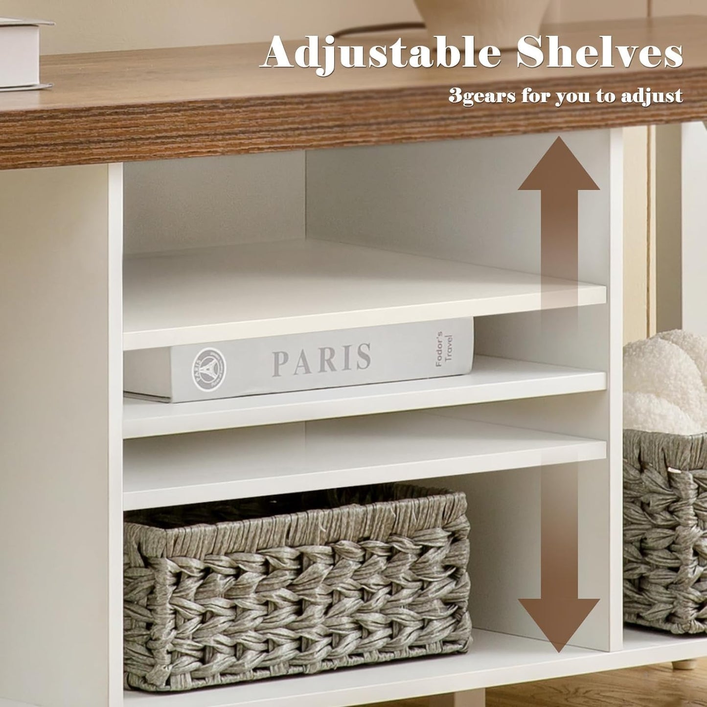 GAZHOME TV Stand for TV up to 65 Inches, TV Cabinet with Open Storage, TV Console Unit with Shelving for Living Room, Entertainment Room, White