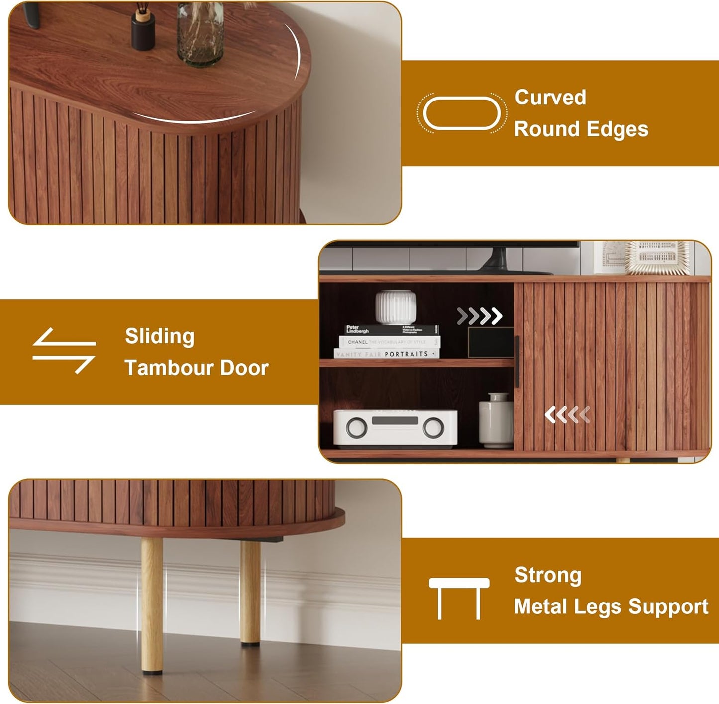 70.1" TV Stand, Modern TV Console Table with Storage Compartment and Sliding Door, Gaming Entertainment Center with Cabinet for Living Room, Bedroom, Office, Walnut