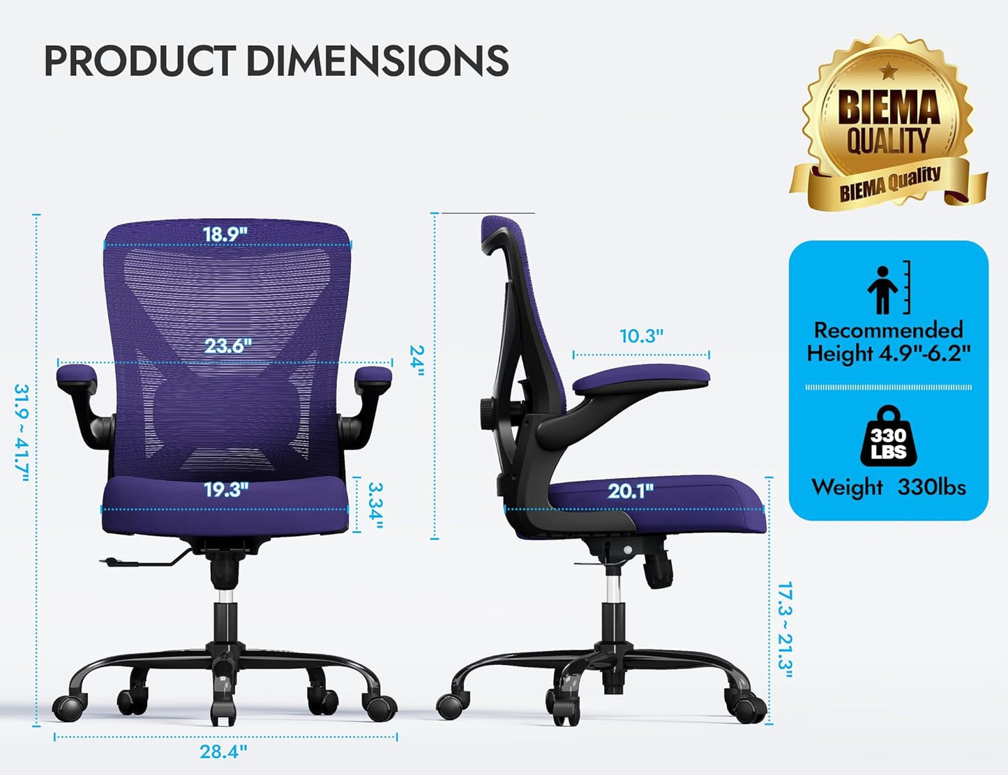 Ergonomic Office Chair - X-Shaped Computer Desk Chair Comfy, Gaming Chair, Office Chair with Lumbar Support, Mesh Office Chairs, Desk Chair for Long Hours(Black Purple)
