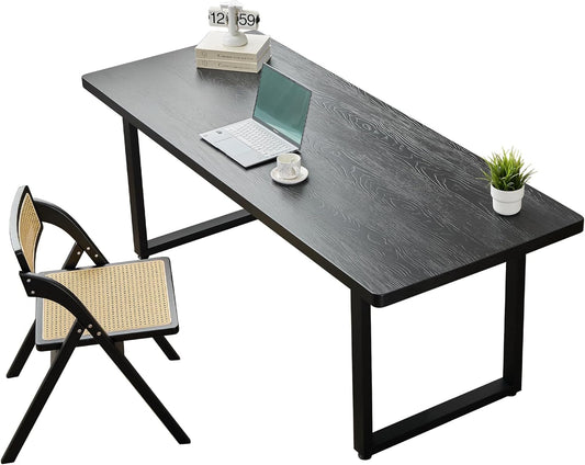 Modern Solid Wood Dining Table with Metal Base Stylish Durable Dining Room Table in Black Multiple Sizes Home Use Office Desk(62.99in)