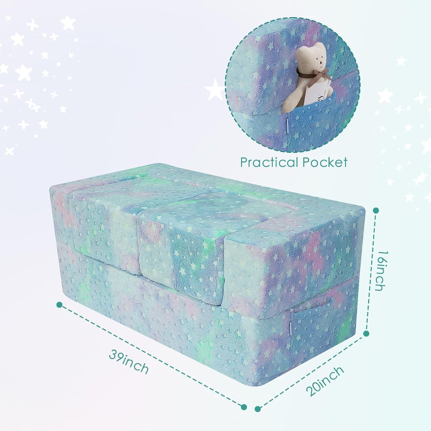 MeMoreCool Kids Play Couch for Playroom, Toddler Glow in Dark Sofa, Modular Bedroom Furniture