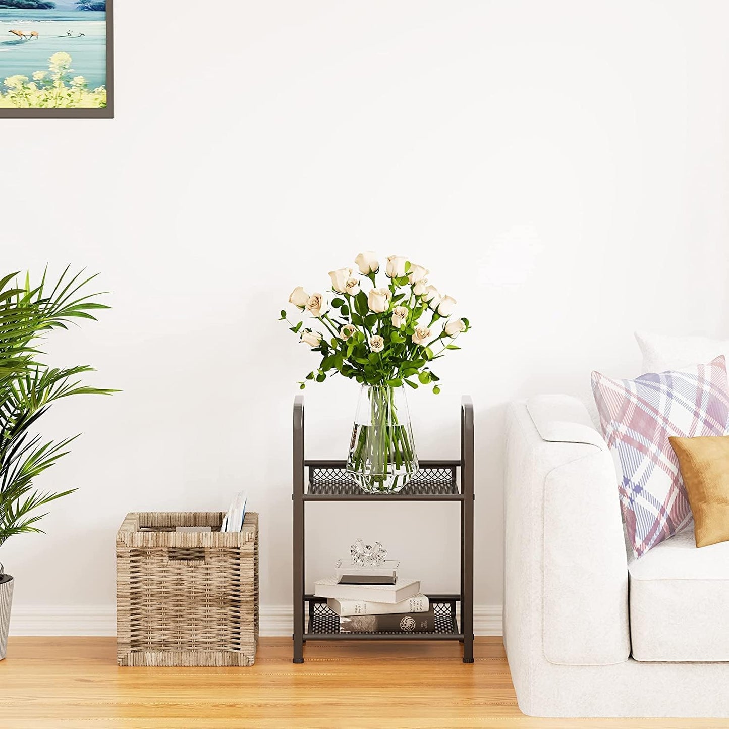 Bookshelf Storage Shelf Bookcase Freestanding Storage Stand for Living Room, Bedroom, Kitchen, Rust Resistance, Easy Assembly Free Combination Multi-Functional Organizer (2 Tiers, Black)